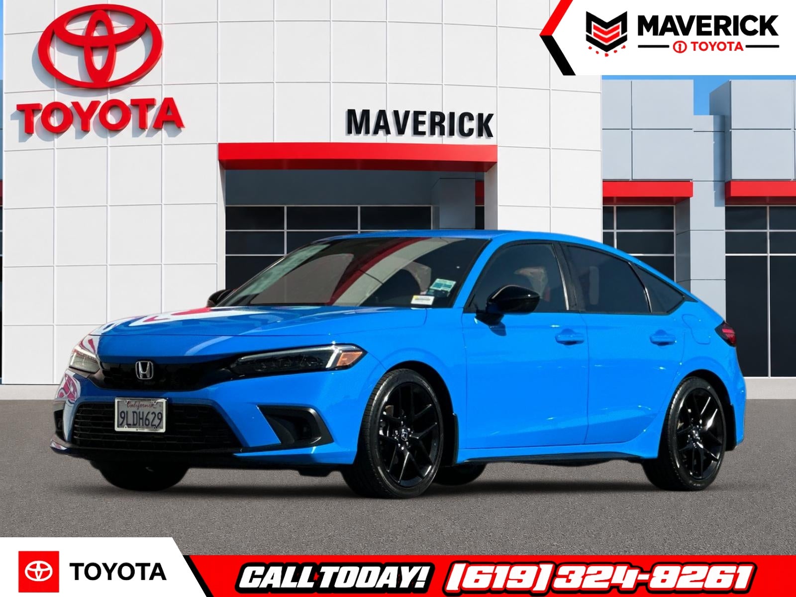 2024 Honda Civic Sport in Boost Blue Pearl — front three-quarter view