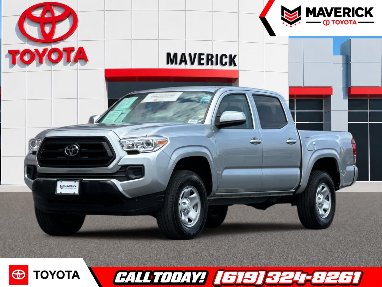 2023 Toyota Tacoma SR V6 in Celestial Silver Metallic — front three-quarter view