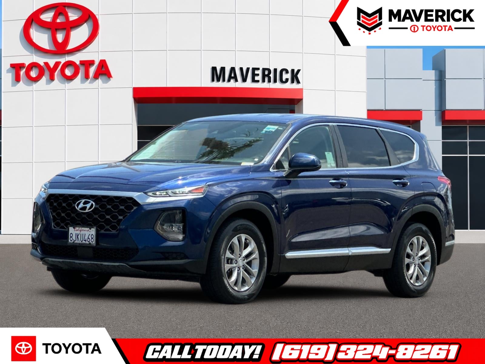 2019 Hyundai Santa Fe SE in Stormy Blue — front three-quarter view