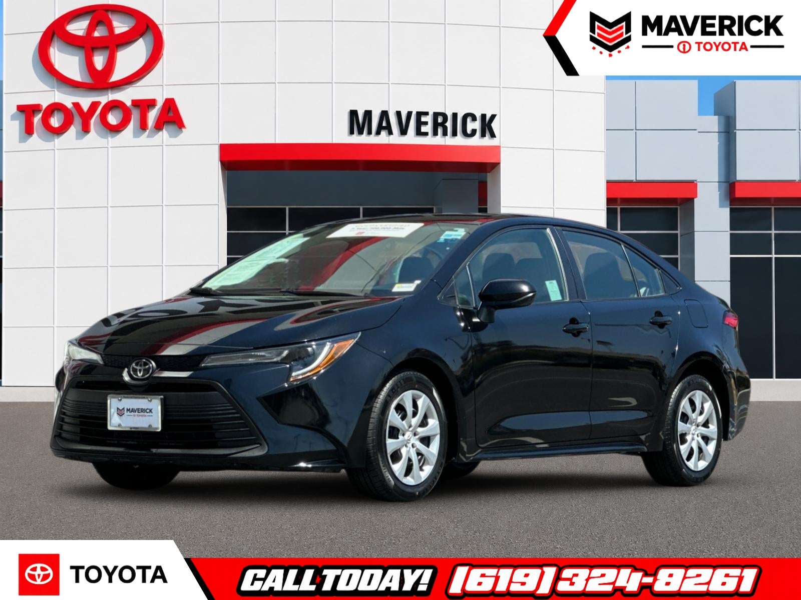 2024 Toyota Corolla LE in Midnight Black Metallic — front three-quarter view