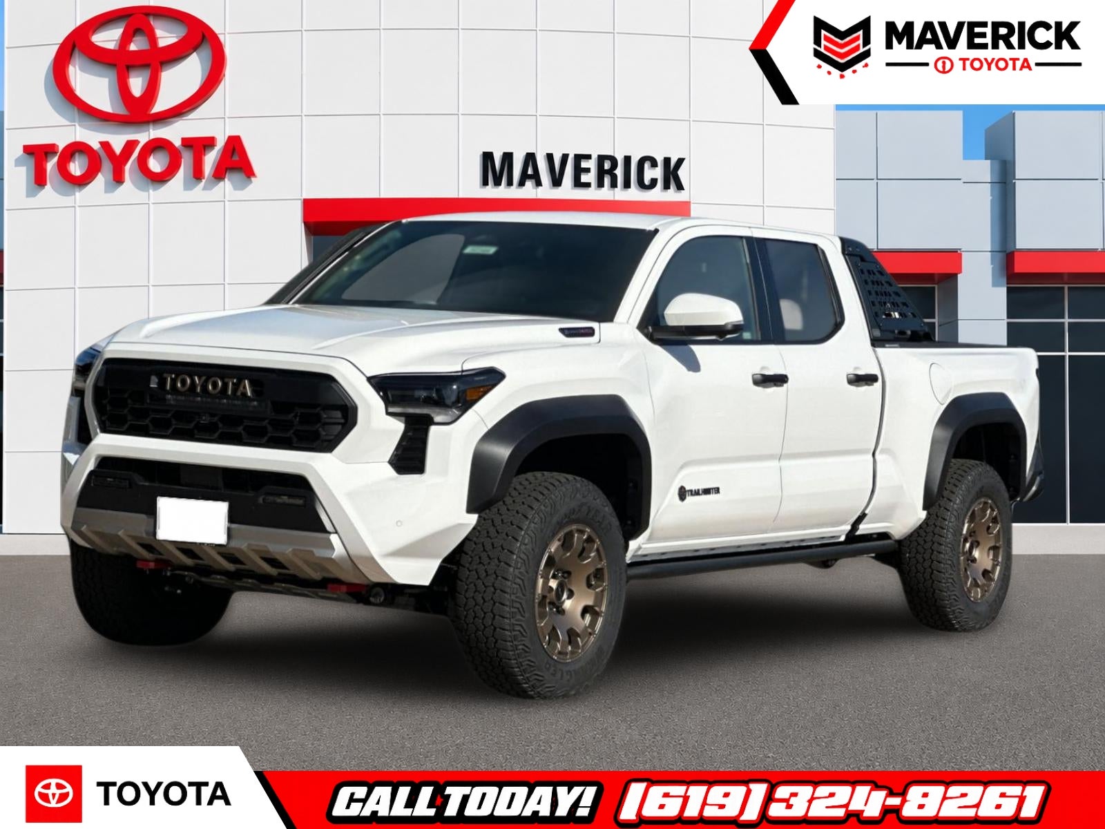 2026 Toyota Tacoma i-FORCE MAX Trailhunter in Ice Cap — front three-quarter view