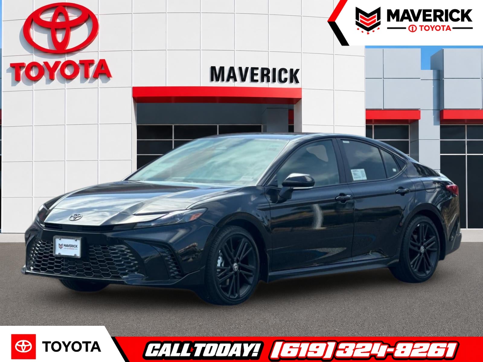2026 Toyota Camry Nightshade in Midnight Black Metallic — front three-quarter view