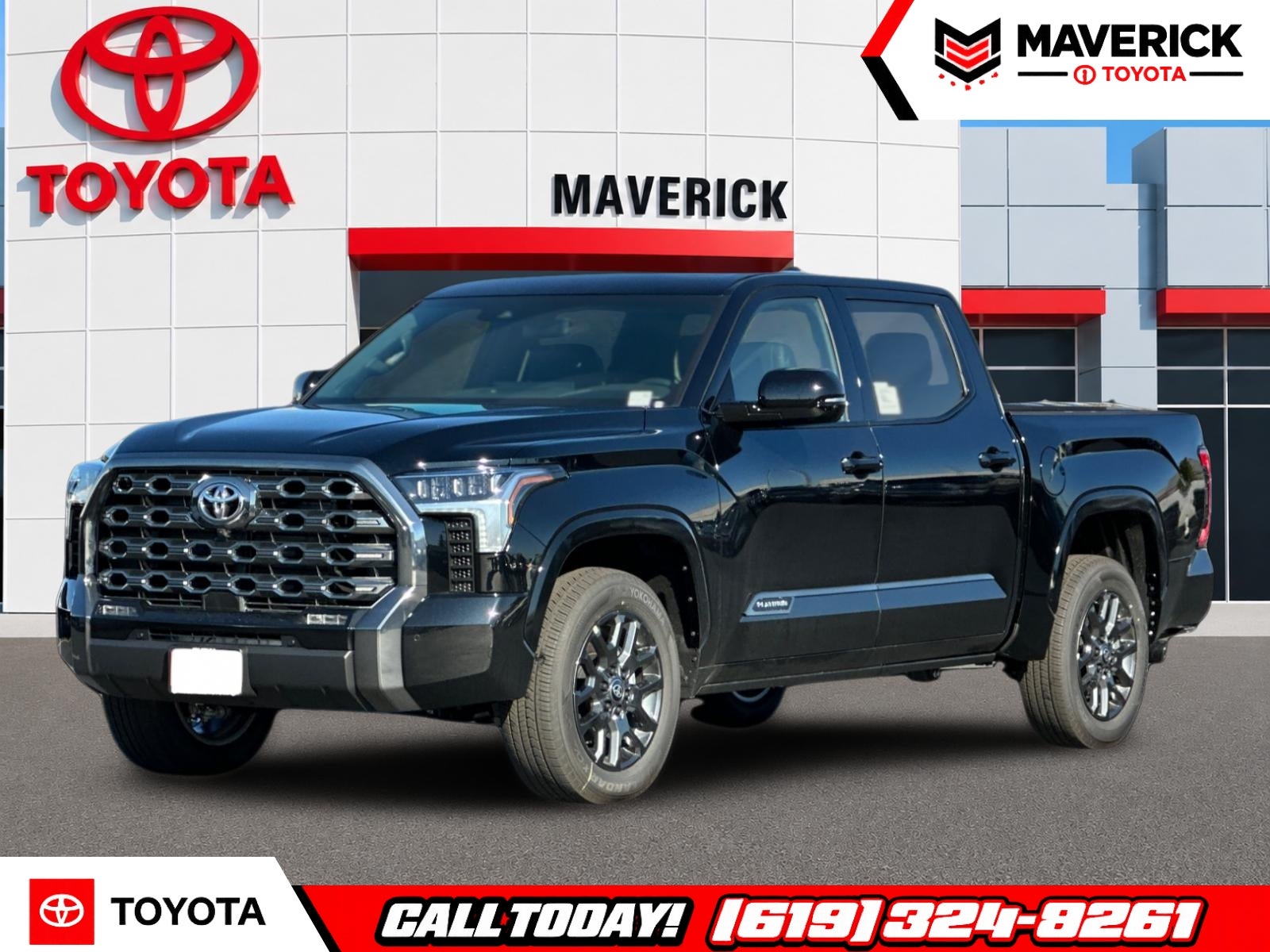 2026 Toyota Tundra Platinum in Midnight Black Metallic — front three-quarter view