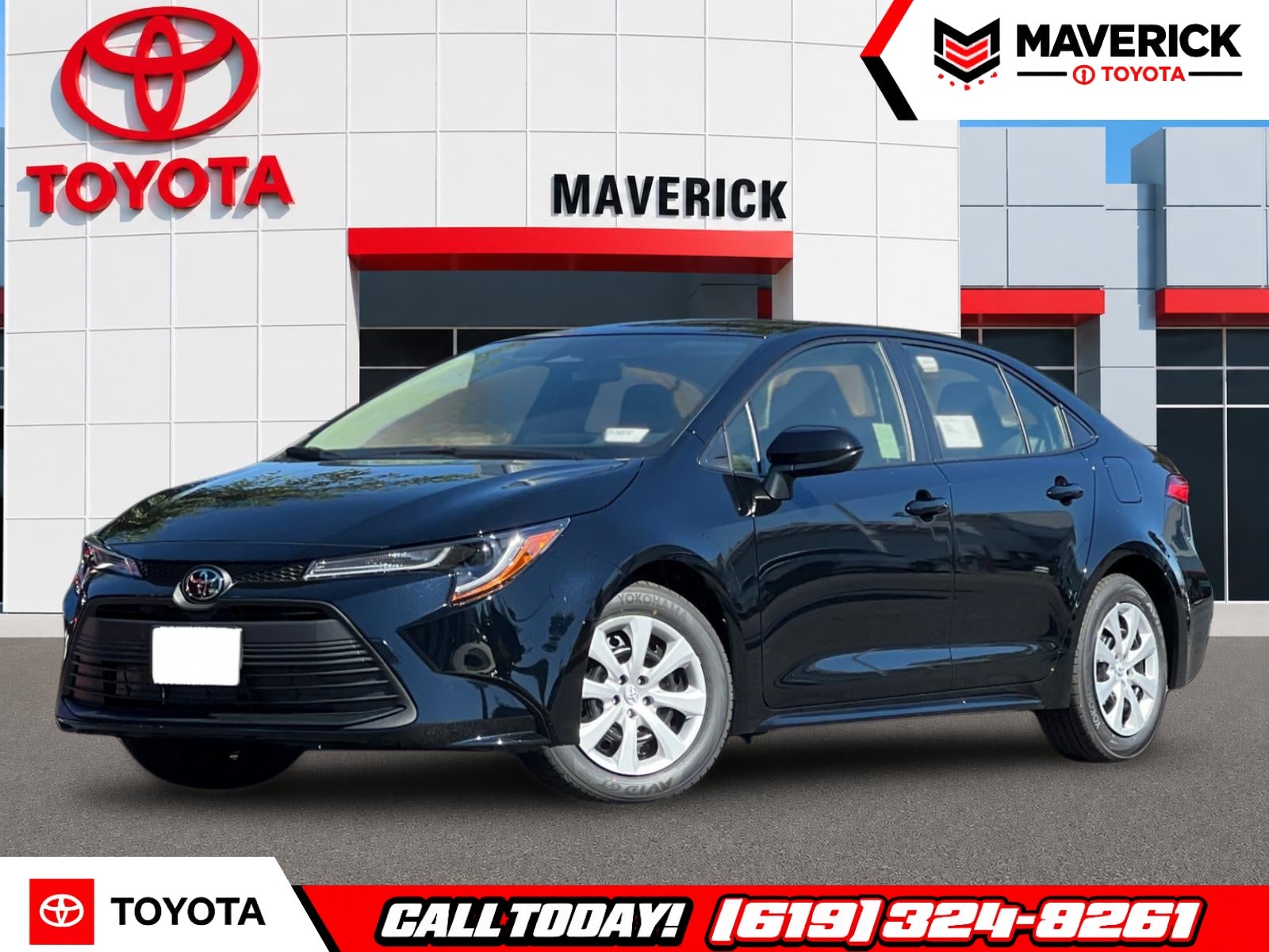2026 Toyota Corolla LE in Midnight Black Metallic — front three-quarter view